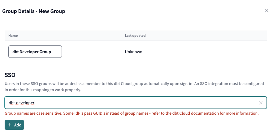 Configuring a SSO group mapping within a group
