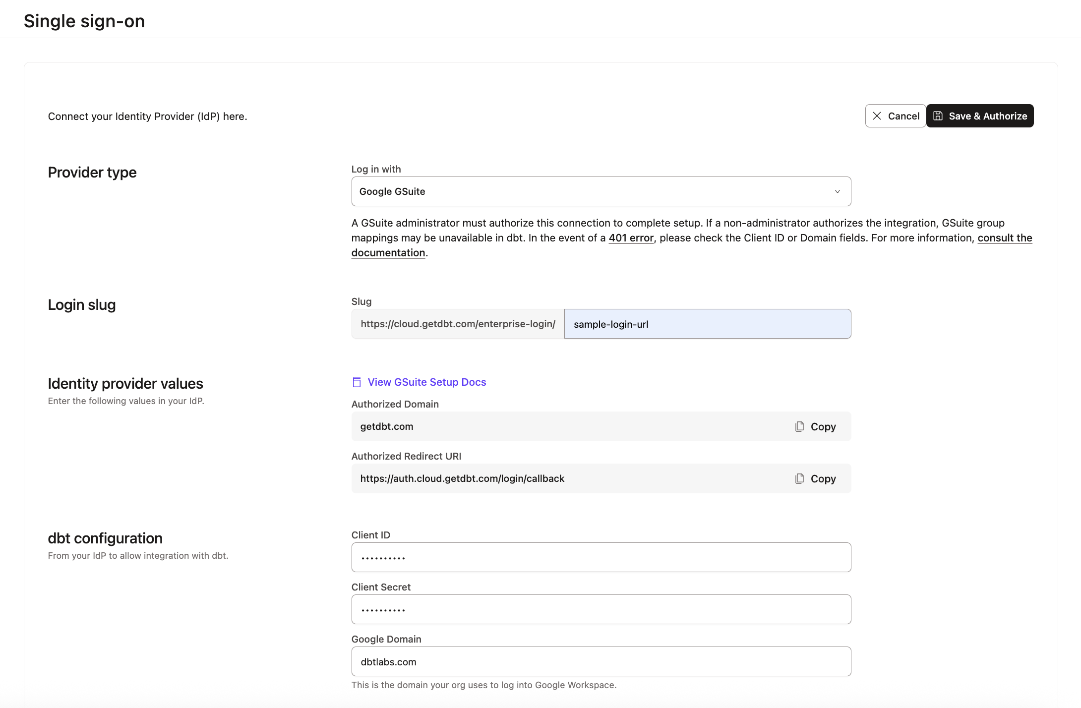 GSuite SSO Configuration GSuite SSO Configuration